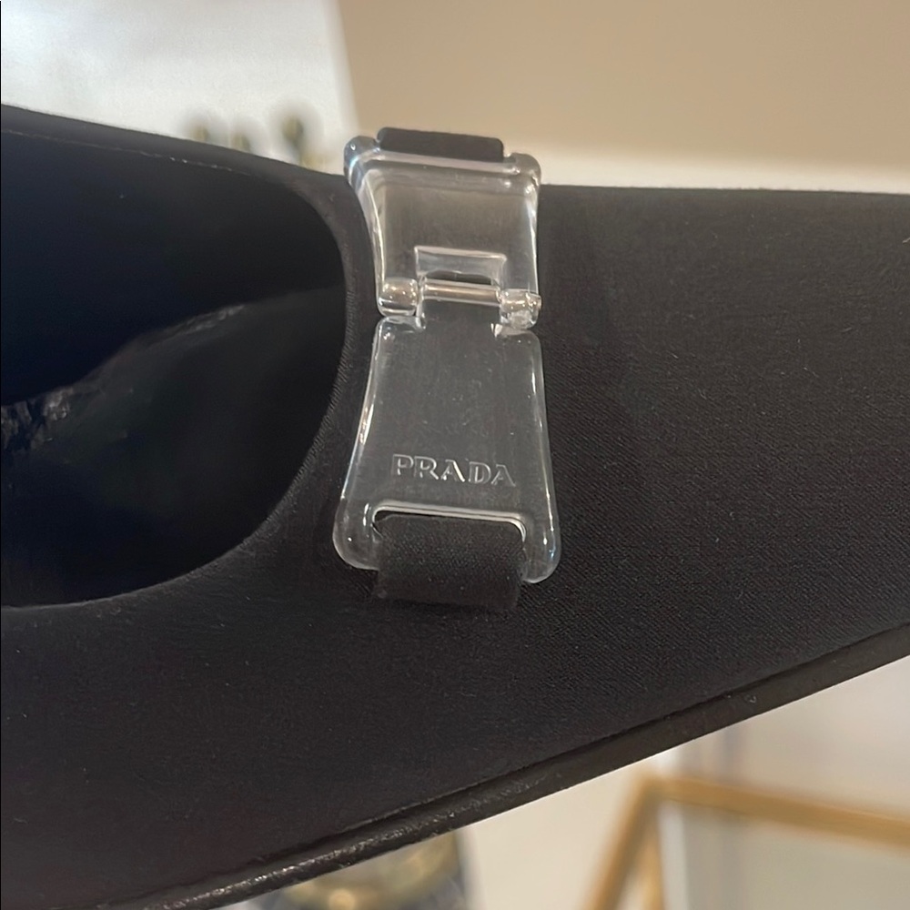 Prada Black Poplin High Heel Pumps with Block Heel - Picture 2 of 14